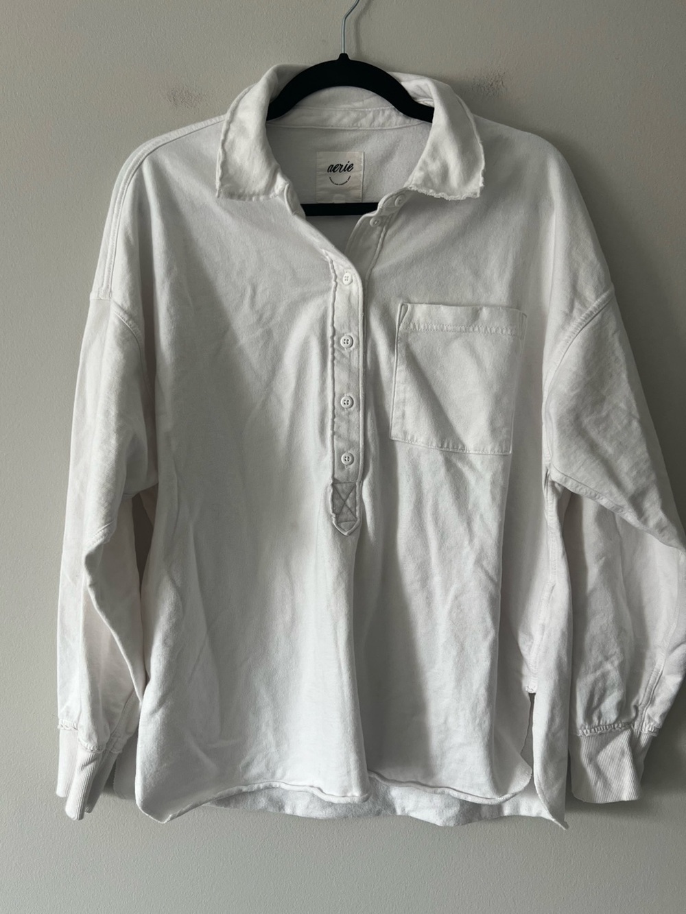 Aerie White Oversized Collared Sweatshirt Polo Top Size Small Petite